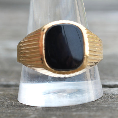 Vintage Gold Plated Onyx Signet Ring 12.5