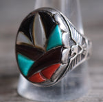 Vintage Sterling Multistone Inlay Thunderbird Ring 12.25