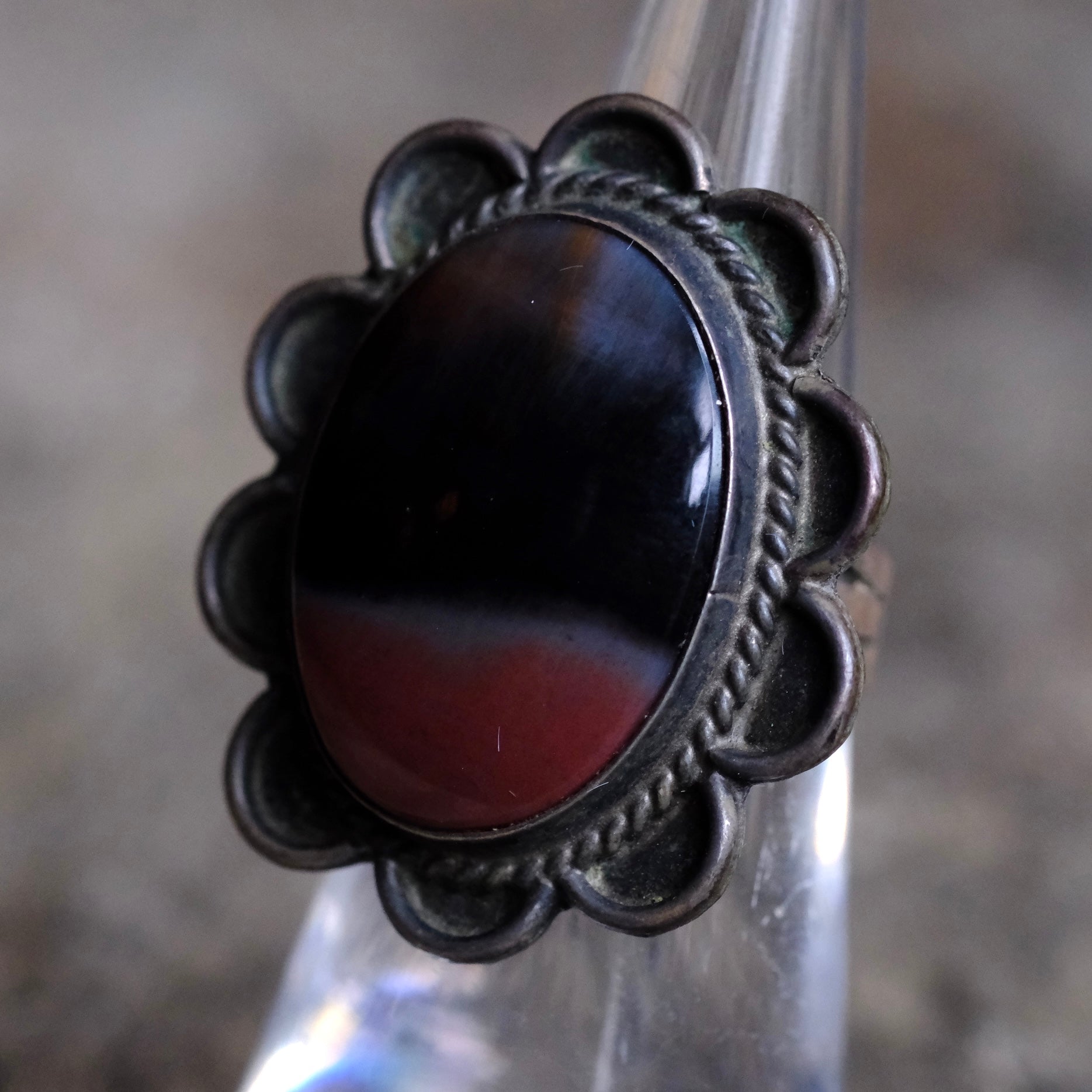 Vintage Sterling Petrified Wood Florette Ring 6