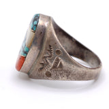 Vintage Sterling Multistone Inlay Stamped Band Ring 9