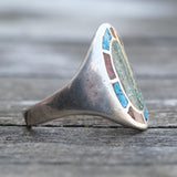 Vintage Sterling Turquoise and Coral Inlay Ring 12