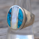 Vintage Sterling Turquoise and Mother Of Pearl Inlay Ring 10