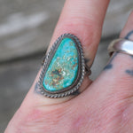 Vintage Sterling Turquoise Roper Ring 5.25