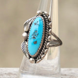 Vintage Sterling Double Feather Turquoise Ring 7.75