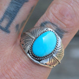 Vintage Sterling Turquoise Feather Ring 12.75