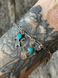 Vintage Sterling Silver Southwestern Turquoise Fetish Charm Bracelet