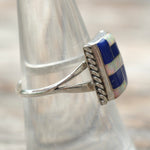 Vintage Sterling Opalite and Lapis Inlay Ring 7