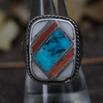 Vintage Sterling Multi Stone Inlay Ring 8