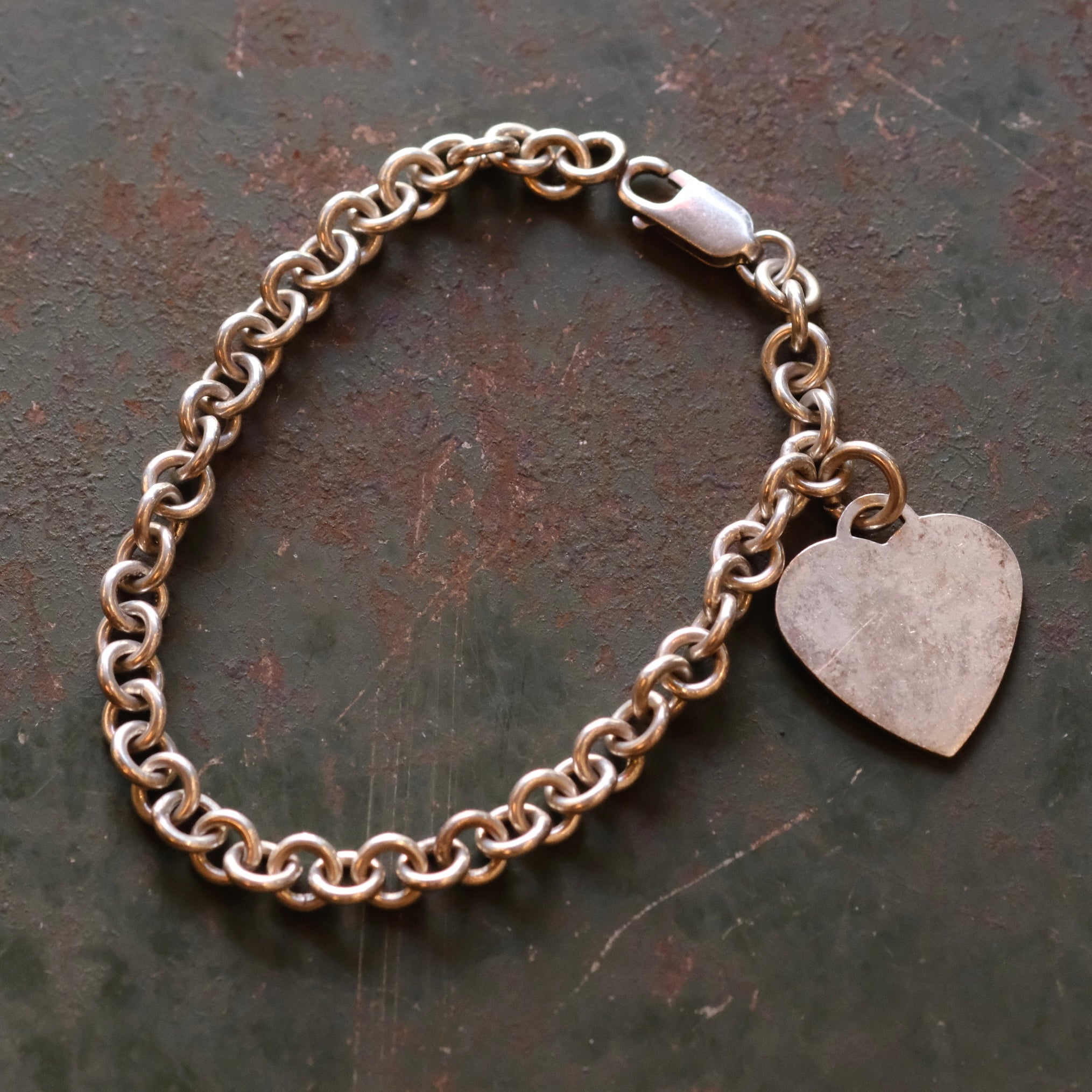 Vintage Sterling Silver Heart Tag ID Bracelet