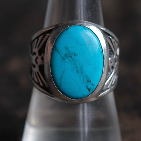 Vintage Sterling Turquoise Thunderbird Ring 8.75