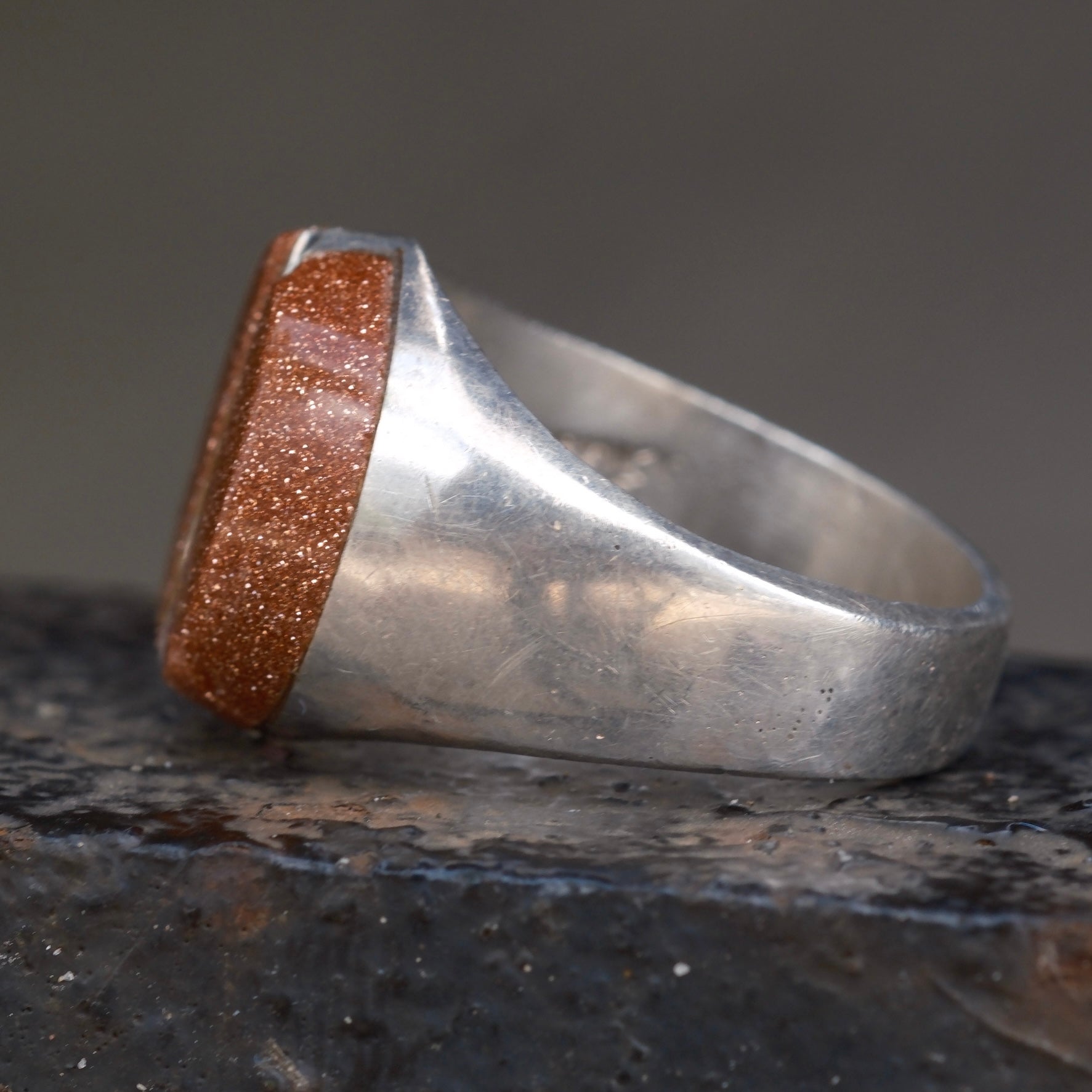 Vintage Sterling Goldstone Inlay Ring 11