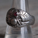 Vintage Sterling and Garnet Feather Ring 10.75