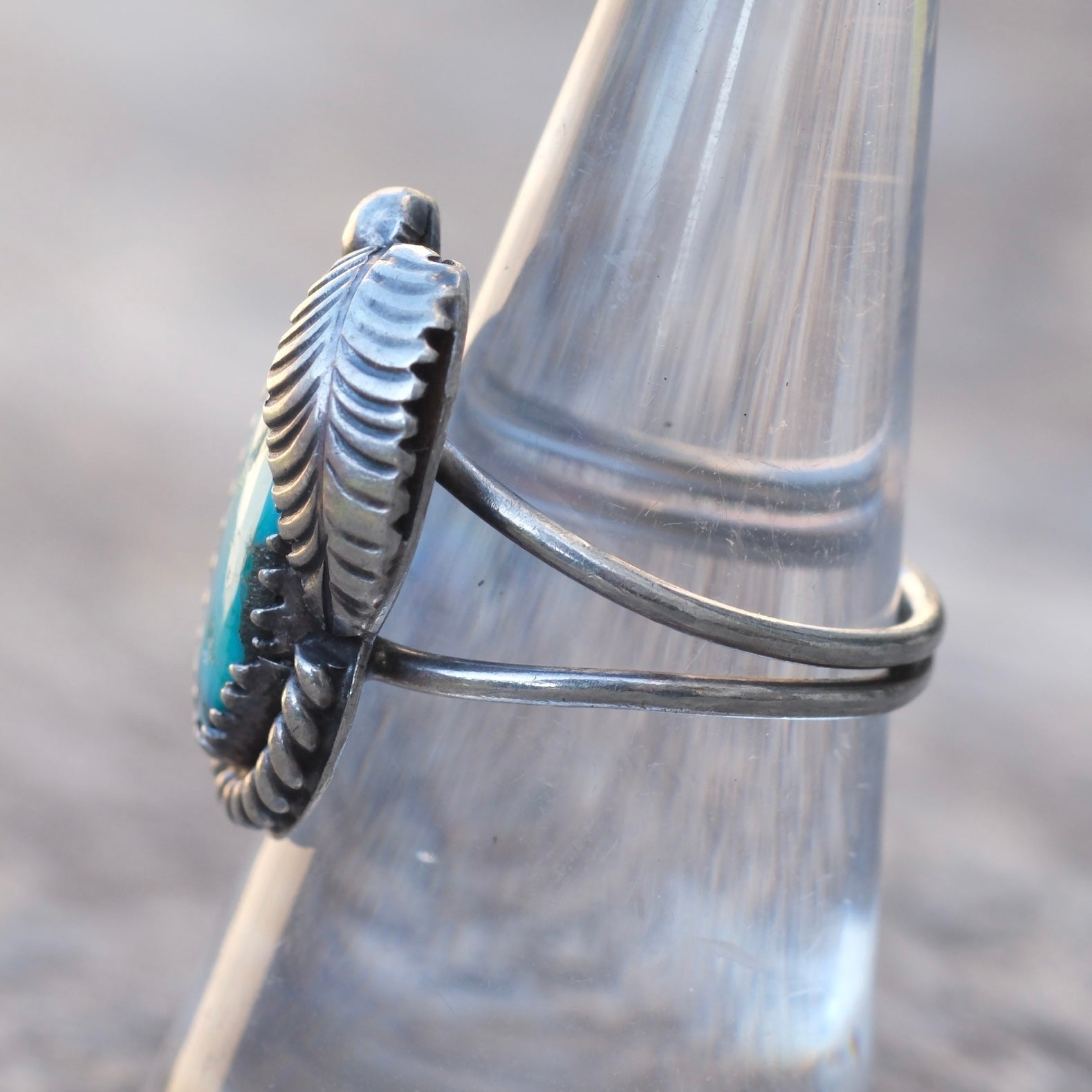 Vintage Sterling Turquoise Feather Ring 7