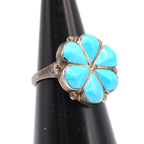Vintage Sterling Turquoise Cluster Ring 4