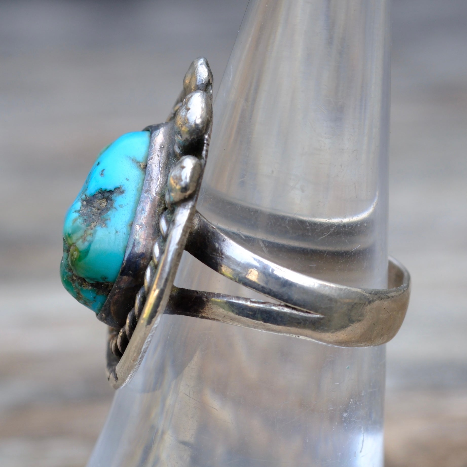 Vintage Sterling Turquoise Roper Ring 6.5
