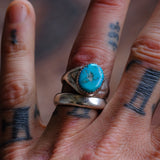 Vintage Sterling Turquoise Stamped Band Ring 10