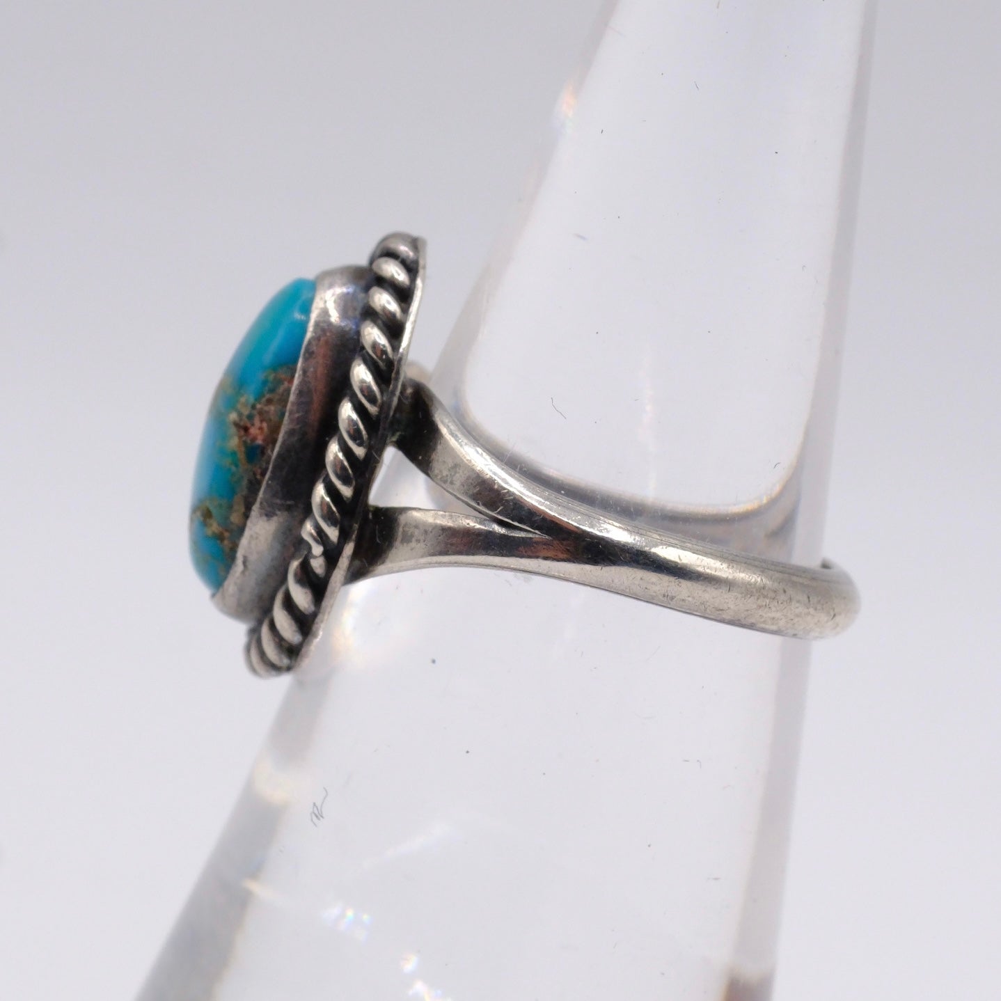 Vintage Sterling Turquoise Roper Ring 5