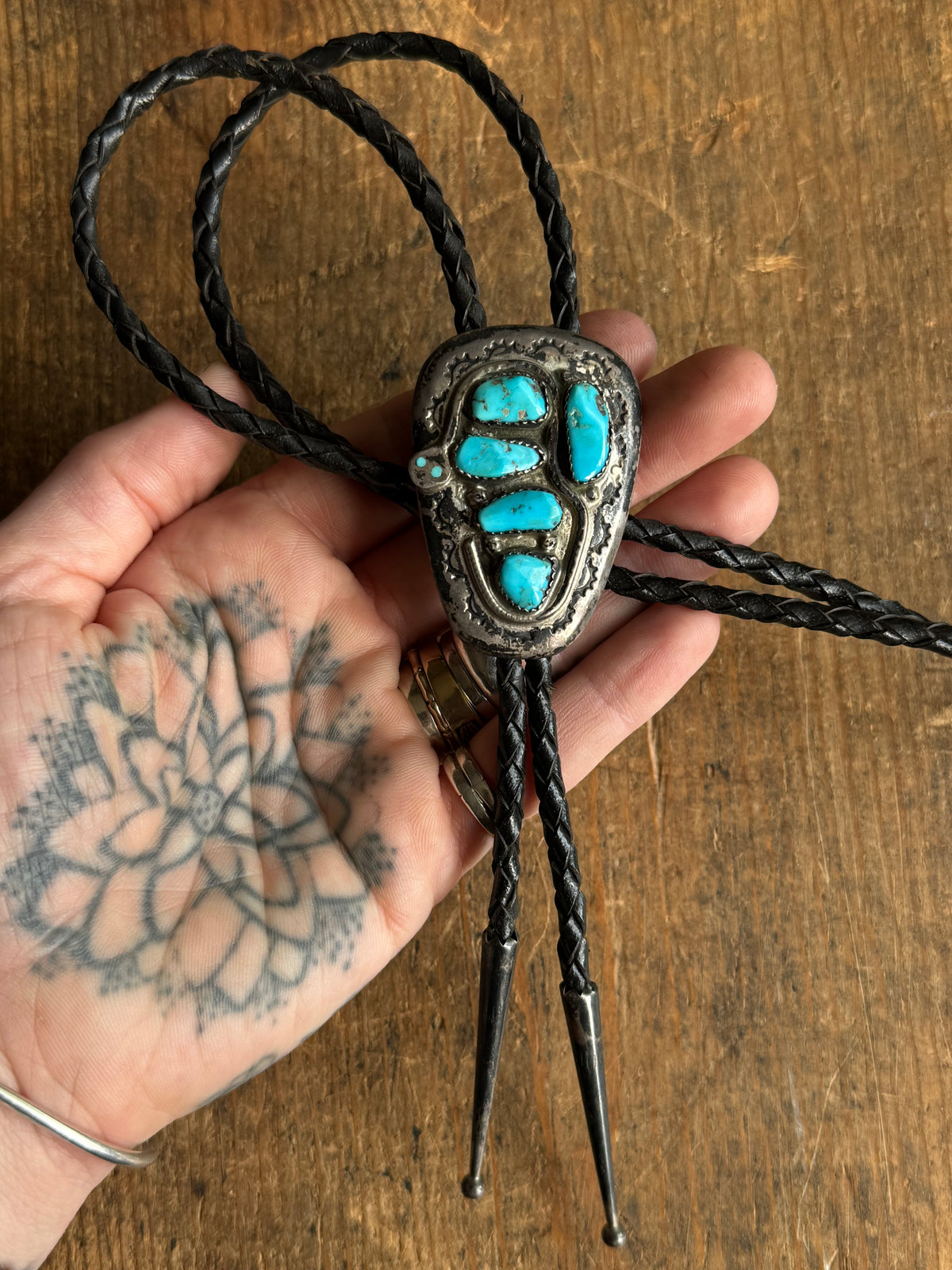 Vintage Sterling Silver Turquoise Effie C. Snake Bolo