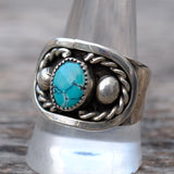 Vintage Sterling Silver Turquoise Cigar Band Ring 11.5