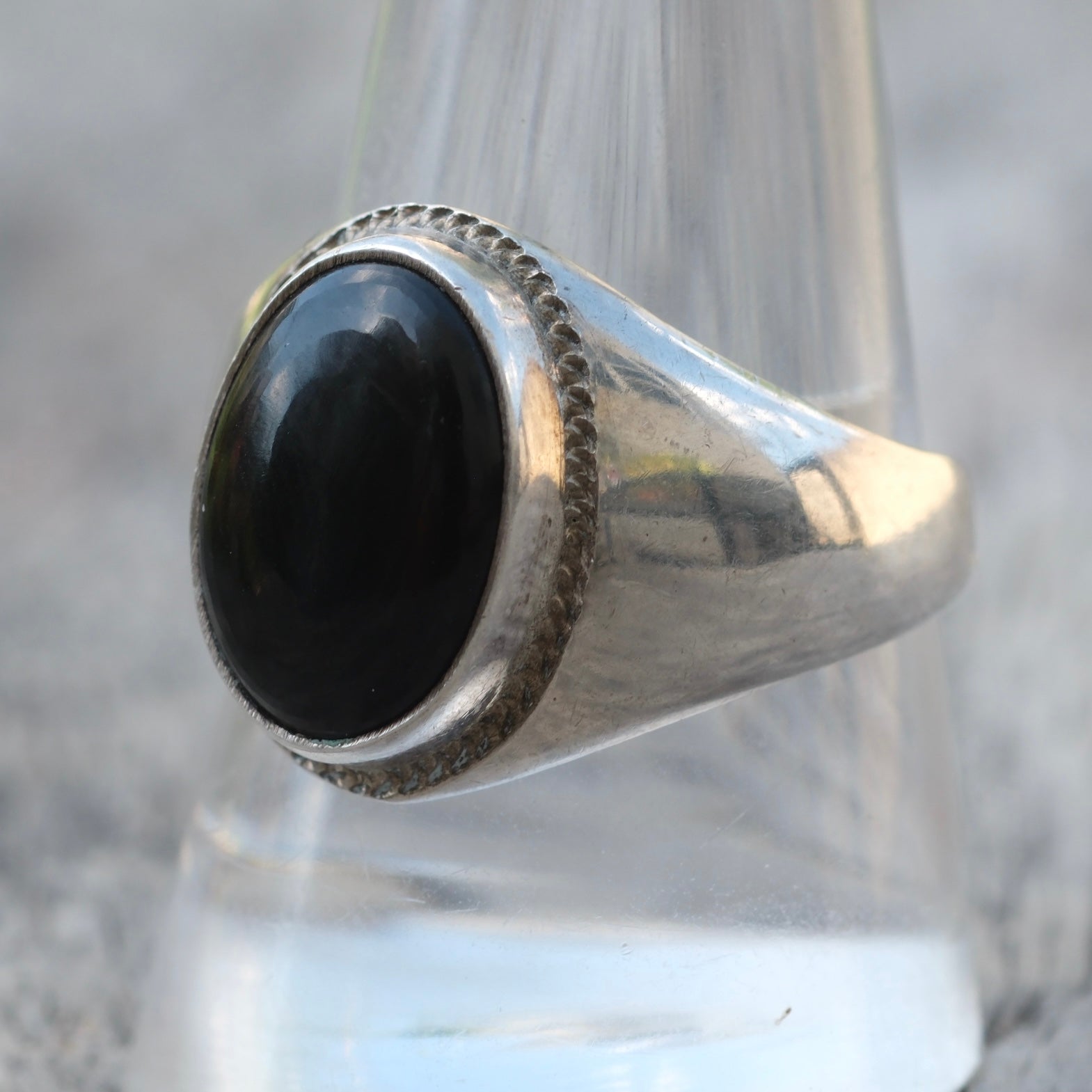 Vintage Sterling Onyx Ring 10.25
