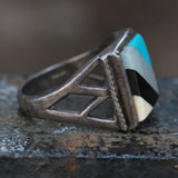 Vintage Sterling Inlay Ring 8.25