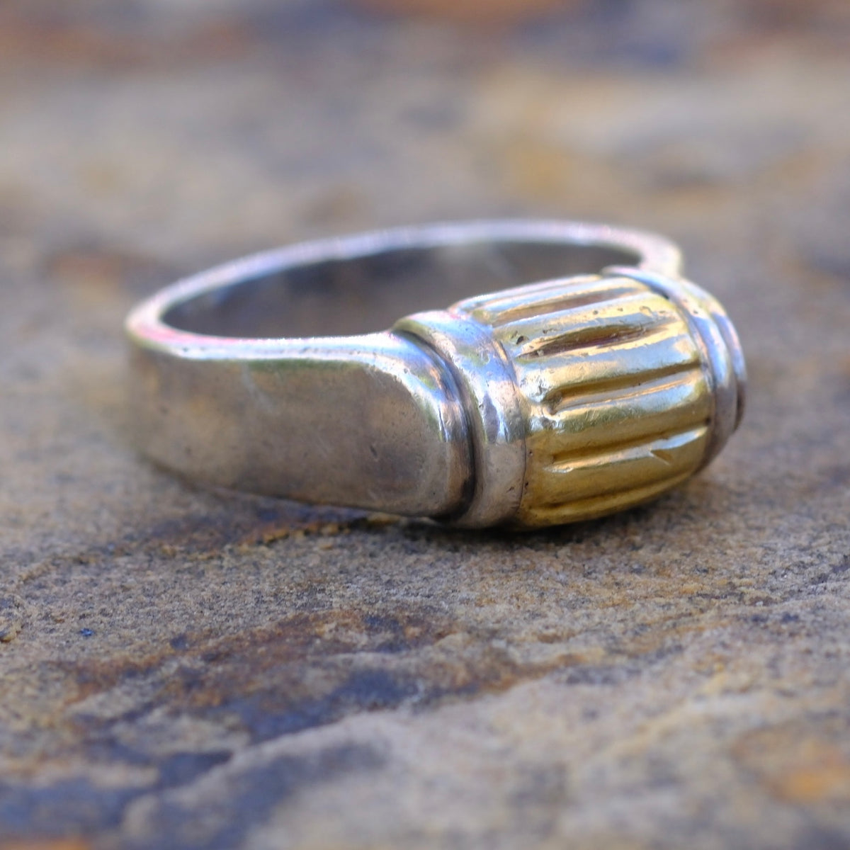 Vintage Sterling and 18K Gold Ring 6 Caviar-Lagos