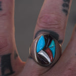 Vintage Sterling Multi Stone Inlay Ring 9.5