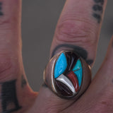 Vintage Sterling Multi Stone Inlay Ring 9.5