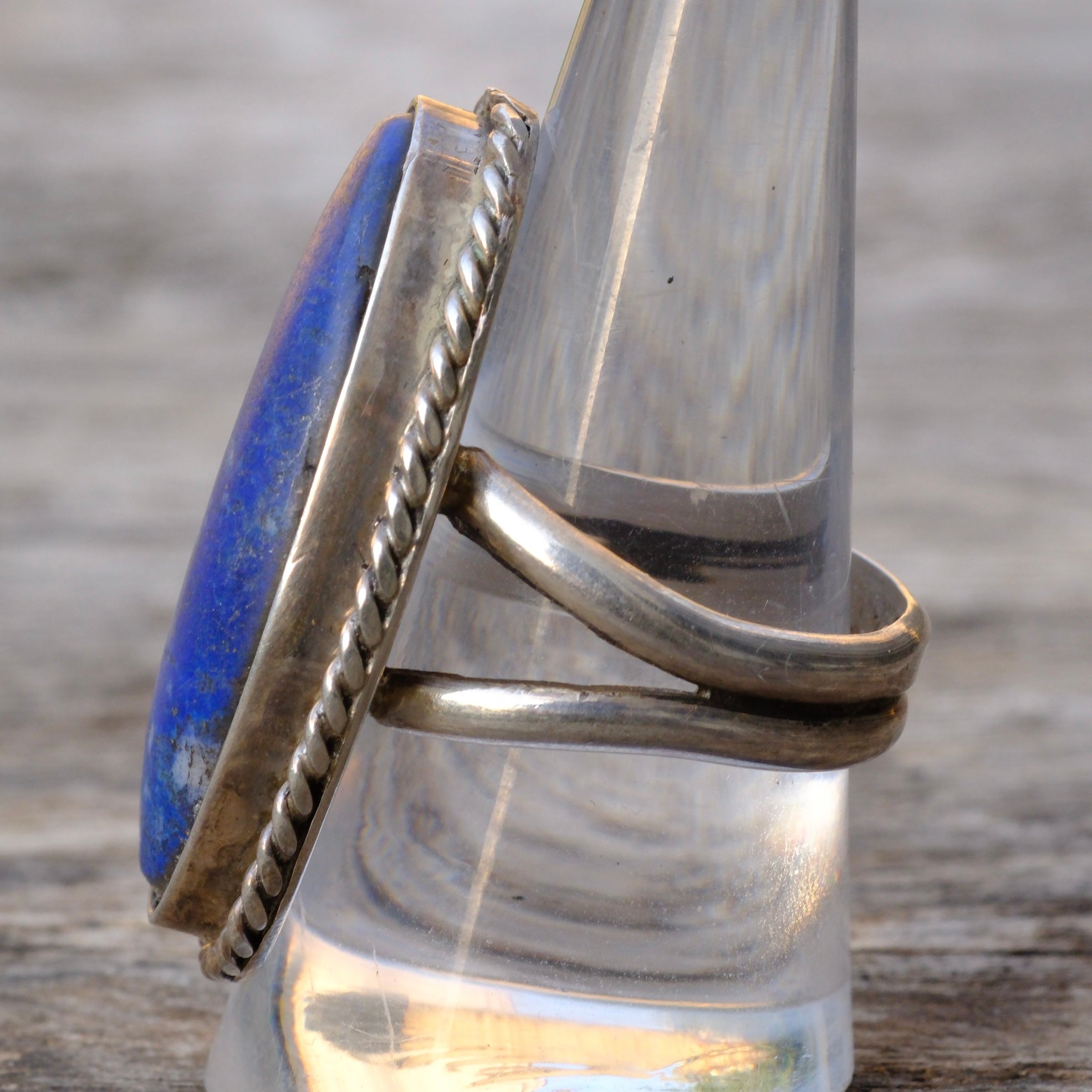 Huge Vintage Sterling Lapis Roper Ring 9.25