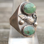 Vintage Sterling 2-Stone Turquoise Feather Ring 9.5