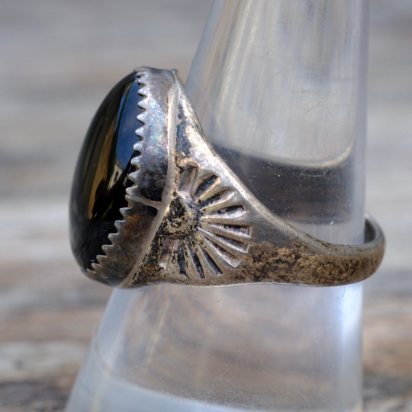 Vintage Sterling Onyx Stamped Band Ring 9