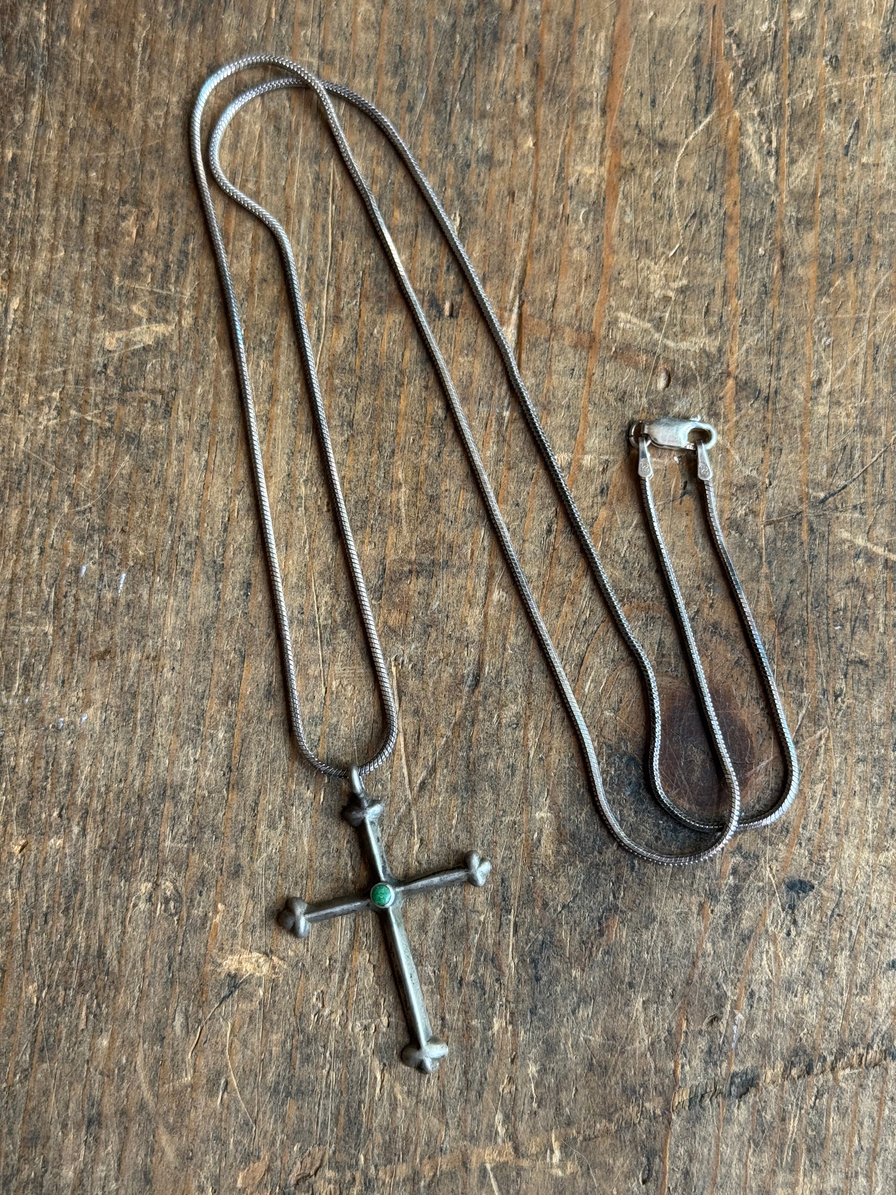 Vintage Sterling Silver Turquoise Cross Necklace