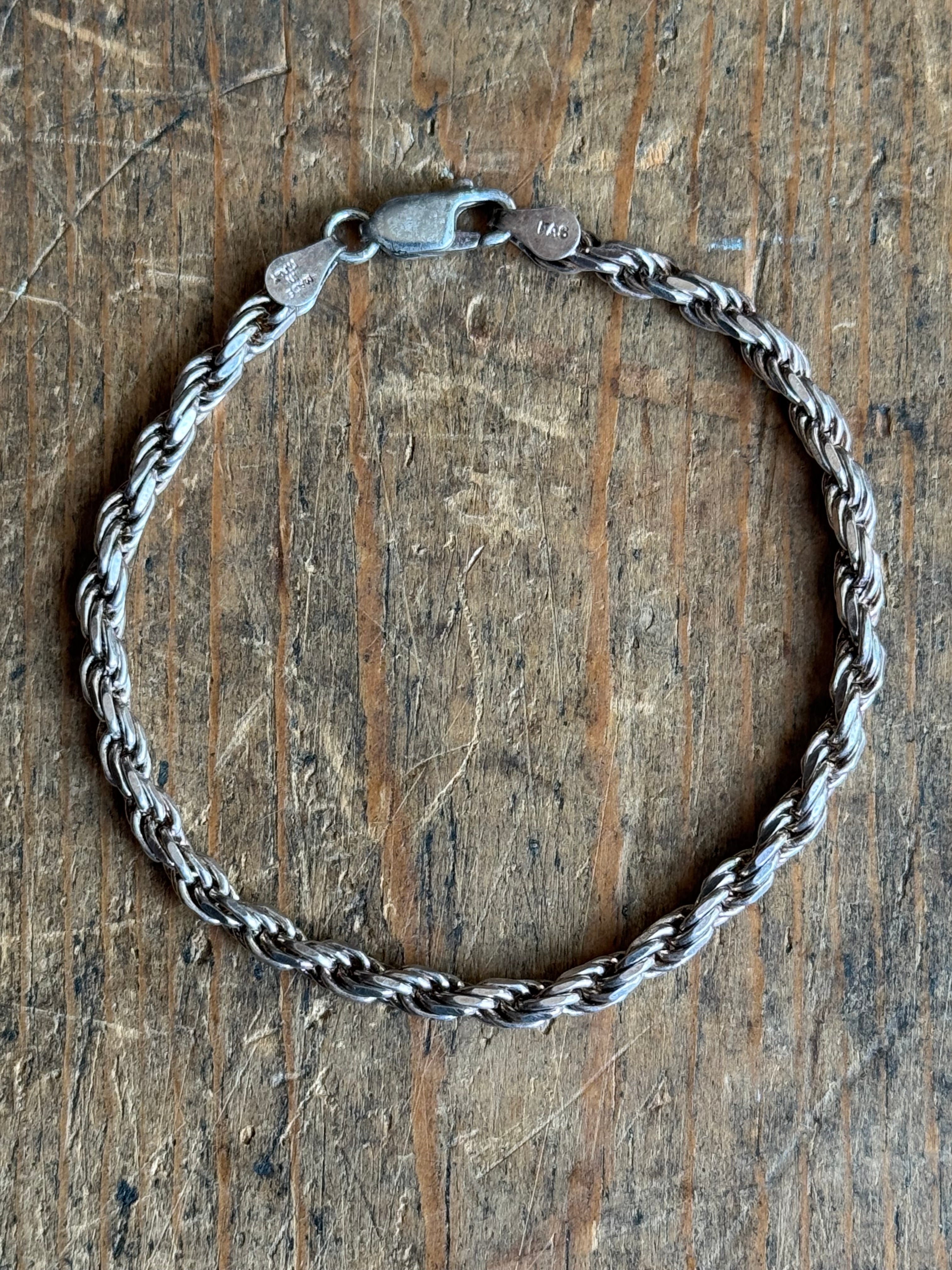 Vintage Sterling Silver 7” Rope Chain Bracelet