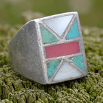 Vintage Sterling Zuni Inlay Ring 10.5