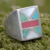 Vintage Sterling Zuni Inlay Ring 10.5