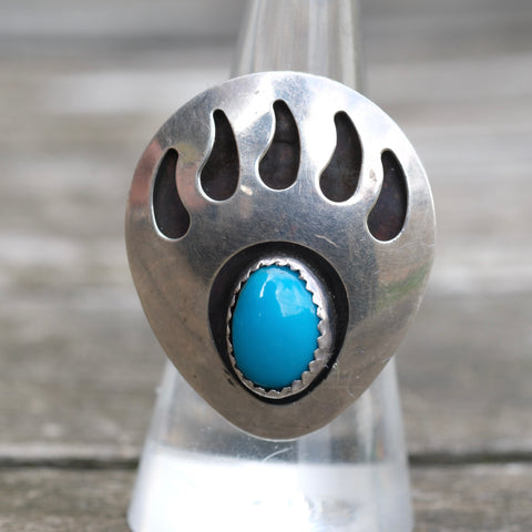 Vintage Sterling Turquoise Bear Paw Ring 8