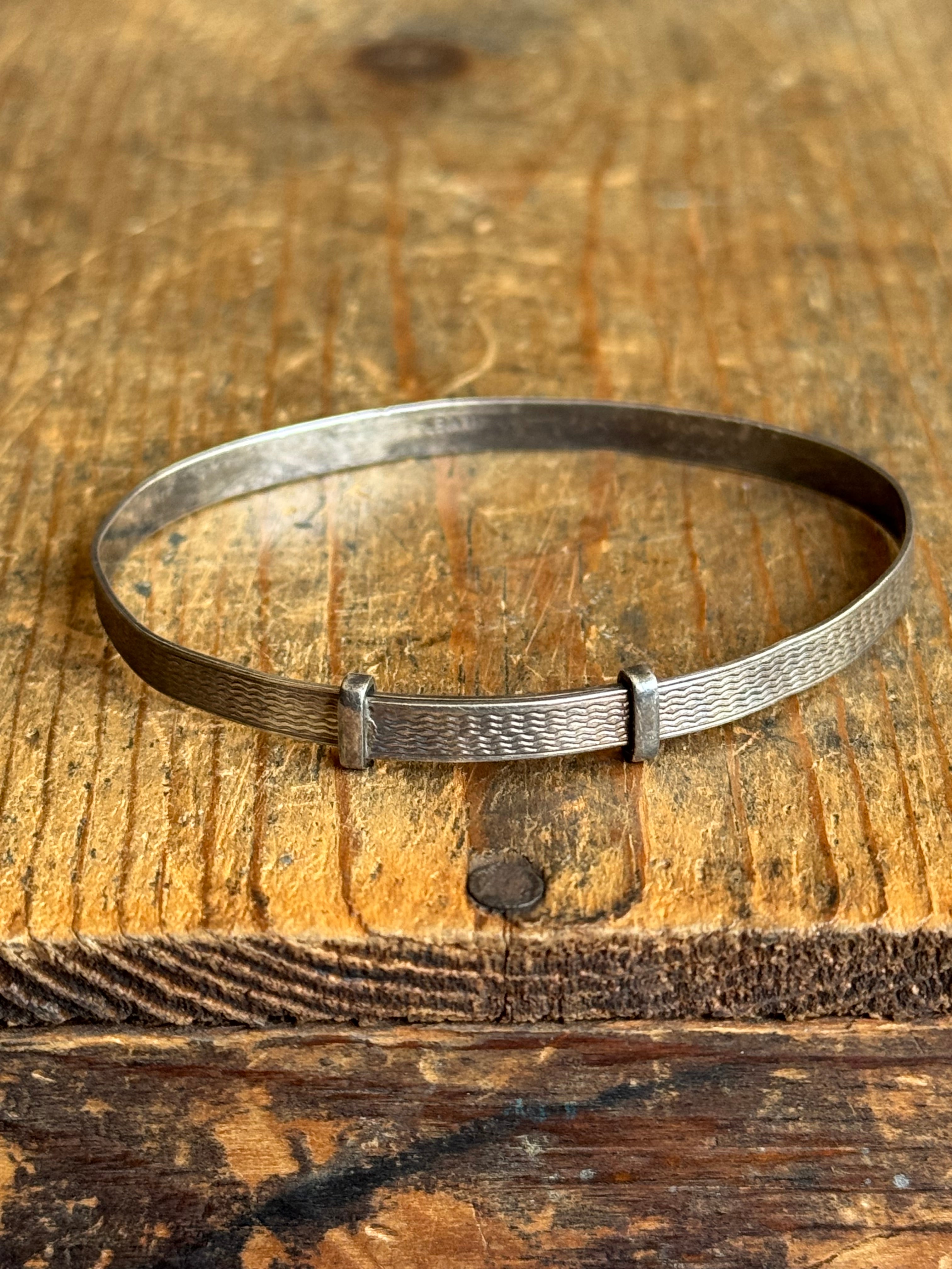 Vintage Sterling Silver Sliding Belt Etched Bracelet