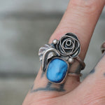 Vintage Sterling Blue Abalone Rose Ring  6.75