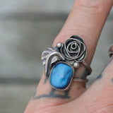 Vintage Sterling Blue Abalone Rose Ring  6.75