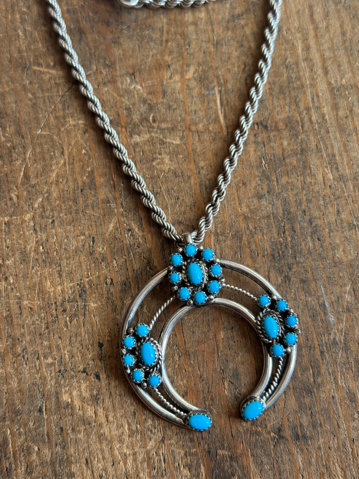 Vintage Sterling Silver Turquoise Flower Naja Necklace