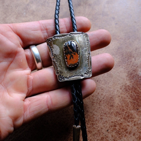 Vintage Sterling Petrified Wood Bolo Tie