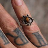 Vintage Sterling Tigers Eye Feather Ring 3.25