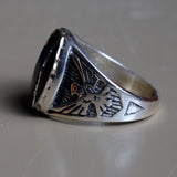 Vintage Sterling Onyx Thunderbird Ring 11.75