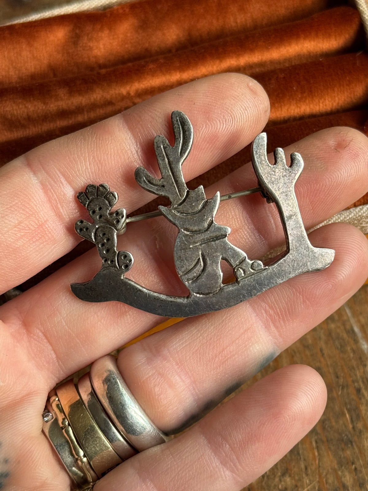 Vintage Sterling Silver Sleeping Man Cactus Pin