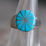 Vintage Sterling Turquoise Inlay Pinwheel Ring 5.5