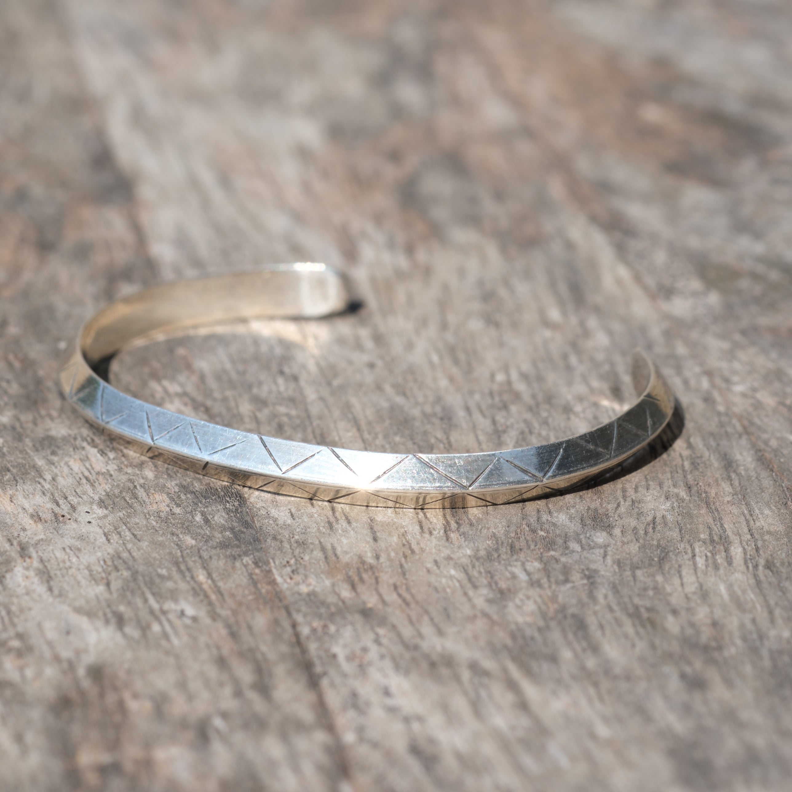 Vintage Sterling Silver Diamond Stamped Triangle Cuff