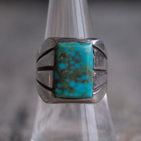 Vintage Sterling Turquoise Ribbed Band Ring 7.75