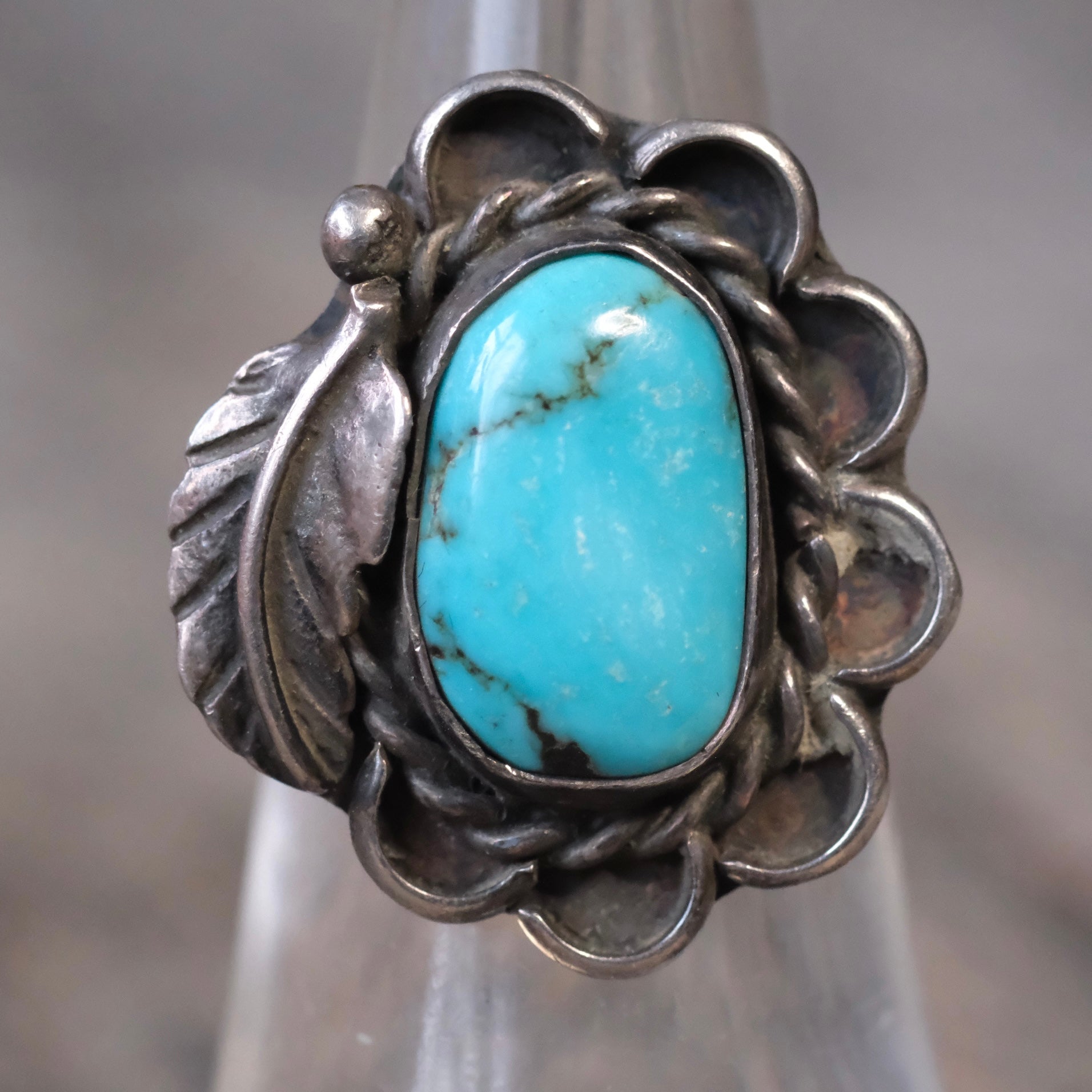 Vintage Sterling Turquoise Feather Ring 5.5