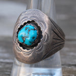 Vintage Sterling Turquoise Stamped Ring 10.25