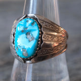 Vintage Sterling Turquoise Ribbed Band Ring 8.5